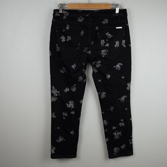 Michael‎ Kors Izzy Cropped Skinny Jeans Black Floral Print Size 6 - Picture 3 of 11